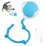 KEWUZY Katzenspielzeug Elektrisch Katzenball mit LED Licht, Interaktives Katzenspielzeug Katzen Ball, 360-Grad-Ball Automatischer Modellierung Katzenball mit Seil, USB Wiederaufladbarer (Blau)