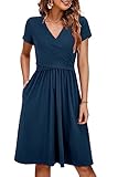 OUGES Sommer Damen Stillkleid V-Ausschnitt Umstandskleid Festlich 2025 Mode Midikleid mit Taschen -M