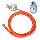 Gasregler Druckminderer 50mbar, Gasschlauch mit Druckminderer Set, Gasschlauch 150cm 1/4' Linkegewinde Betriebsdruck, Gas Niederdruckregler Druckregler Zubehör für Camping Picknicks Grillpartys