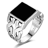 HORHEAR Silberring für Männer im Vintage-Stil Mit Quadratischem Schwarzem Onyx-Stein 925 Thai-Sterlingsilber Durchbrochener Ring (US7)