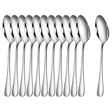 12 Stück Kaffeelöffel, Teelöffel, Edelstahl, moderner Dessertlöffel, Zuckerlöffel, 12er Set kleine Löffel, hochglanzpoliert, spülmaschinengeeignet, Spülmaschinengeeignet, GrößE 5.59 inch, Silber