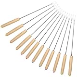 12 Stück Grillgabeln Fonduegabeln Edelstahl,Fondue Gabeln Set,Edelstahl Fondue Gabel,Fondue Sticks mit Holzgriff für Obst,Gemüse,Käsefondue Geröstete,Marshmallows,Käse,Schokolade,Fondue,Braten-Silber