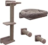 Kerbl Pet Kletterwand Monte Alpi, Wandkratzbaum, taupe, max. Belastbarkeit 10kg, 8-teilig, platzsparend montierbar, Sisalsäulen