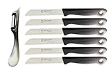 SMI 6-tlg Schälmesser Wellenschliff Set Solingen Obstmesser Gemüsemesser mit 1 Sparschäler Kartoffelschäler, Schwarz und Weiß - Made in Germany
