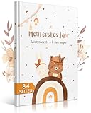 EULENTALER® Das Babytagebuch Boho I Von Pädagogen gestaltet I Mit handgemalten süßen Illustrationen I Din A4 I Babyalbum Mein erstes Jahr I Geschlechtsneutrale Gestaltung - Geschenk zur Geburt