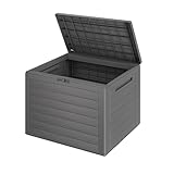 Casaria® Gartenbox 190L UV-beständig Griffmulden Verschlussvorrichtung Balkon Terrasse Wohnzimmer Wintergarten Box Kissenbox 78x44cm Holz-Optik Grau