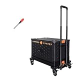 Sackkarre Klappbar Plattformwagen Einkaufstrolley Leichter Handwagen 55L Tragkraft 3-Fach Verstellbarer Griff Lenkrollen Mit Bremsen Für Gepäck Einkaufen Umzug Und Büro (B-Mit Aufbewahrungsbox)