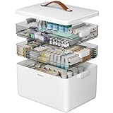 CTIME 3-stöckige Medizinbox - Tragbar mit Lederhenkel, ideal für Haushalt und Reisen