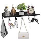 Schlüsselbrett mit Ablage, Schlüsselhalter, Schlüsselboard mit Ablage, Schlüsselleiste Haken, Schlüsselregal mit 6 Haken, Schwarz Schlüsselaufbewahrung, Schlüssel Aufbewahrung für Schlafzimmer Flur