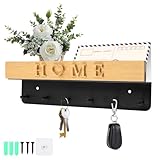 MaxAwe Erleichterungholz Schlüsselbrett mit Ablage, Wand Schlüsselhalter Schlüsselregal mit 6 Haken, Heim Dekor Wand Holztablett Schlüsselboard für Eingangsbereich, Flur, Küche, Büro, Wohnzimmer