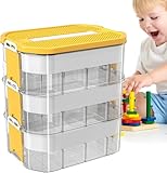 WUDLEP Kinder Aufbewahrungsbox mit Deckel, 3 Stufen Stapelboxen Staubox Ordnungsboxen, Bausteine Boxen Aufbewahrung Spielzeugkiste, Transparent Organizer Box Trennbare Kunststoffbox