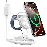 Mag Safe Ladestation Für Apple Watch und iPhone, Mag Safe ladegerät, 3 in 1 Faltbar Kabellos Ladegerät mit iPhone 16 15 14, Travel Charging Pad IWatch Ultra 2/1,AirPods