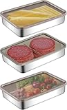 XJL-FRE-D Set mit 3 Aufschnittboxen für Kühlschrank,Wurst Aufbewahrung Kühlschrank,Aufschnittbox,Kühlschrank Organizer,Edelstahl Frischhaltedosen mit Deckel für Käse,Fleisch
