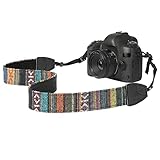 MoKo Kameragurt, Baumwolle Leinwand Tragegurt Geflochten Verstellbar Kamera Schultergurt Nackengurt für Alle DSLR Digitalkamera Canon Fuji Nikon Olympus Pentax Sony, Bunter Streifen