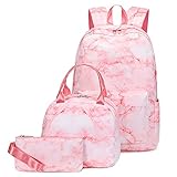 Rucksack Jungen Schulrucksack Set Mädchen Teenager 3 Teilig, Marmor Schule Daypacks Kinder Schultasche Camping Groß Schulranzen Wasserdicht Ranzen Schultertaschen 3 STK mit Lunchtasche Federmäppchen