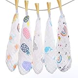 Baby Musselin Waschlappen, Baby Weiche Natürliche Baumwolle Gesicht Handtuch, Bio-Natur Badetuch, 5 Stücke Feuchttücher Wiederverwendbar, 6 Schichten Extra Weich Neugeborene Gesichtstücher, 25 x 25 cm