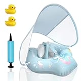 Schwimmring Baby mit UPF 50+ Abnehmbarem Sonnendach,Blau Aufblasbarer Schwimmreifen Baby, Aufblasbare Schwimmtrainer mit Sicherheitssitz für 6 Monate bis 10 Monaten Kinder, Kleinkinder-L.