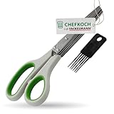 Chefkoch trifft Fackelmann Kräuterschere mit 10 scharfen Edelstahlklingen – Inkl. Bürste & Softgrip-Einsätzen – Ideal zum Zerkleinern von Kräutern – Grau/Grün & Schwarz