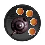 Serviertablett Schwarz, Rund, L Holz, Holzteller, Tee, Essen mit Fluss, Schwarz, Rund, Serviergeschirr, Wasser, Getränkeplatte, 33 cm, rutschfest, für Kaffee, Snacks, Mahlzeiten