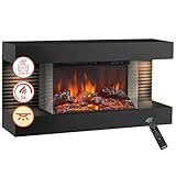 KAMINIO Elektrokamin Liz - Elektrischer Wandkamin mit Heizung, 3D-Flammeneffekt, LED-Ambientelicht, Fernbedienung (Schwarz)
