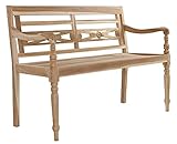 MABAMAHO Landhausbank Sumatra in Teak Natur belassen, 2-Sitzer Bank, 120 x 86 cm, Handgeschnitzt und Robust