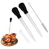 2 Stück Große Truthahn Bratenspritze mit Ölbürste Reinigungsbürste,TPR Tropfer Gummikopf,Hitzebeständige Pipette zum Kochen,Fleischspritze zum Backen,Marinierspritze Grillen,Rind,Schwein,Fisch,Speck