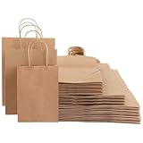 ZOFUN Papiertüten, 100 Stück Papiertüten Mit Henkel Papiertüten Klein, Gemischte Größen Papiertragetaschen Perfekte Kraftpapiertüten für Business, Einkaufstaschen, Partytüten, Geschenktüten