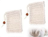 Emezddo 2 Stück Seifensäckchen für Feste Seife,Ramie Schäumensäckchen mit Zugkordel,Badeprodukte für Schaum,Peeling,Dusche,Massage,Heimgebrauch,Reisen,Geschäftsreise(Beige)