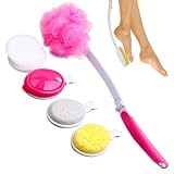 Langer Griff Duschschwamm Bürste Set - Lotion Applikator Verbesserte Hautgesundheit - mit 4 Bürstenköpfen Rücken Badebürste Set Faltbare Rückenbadebürste für Dusche