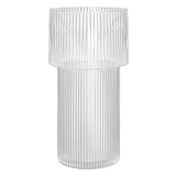 Winter Shore Geriffelte Vase mit Breiter Öffnung - Vase Gerippt & Durchsichtig - Vase Glas Tafelaufsatz für Esstisch, Wohnzimmer- & Hochzeitsdeko - Glasvase Gross für Blumen & Pampasgras - 29 cm Hoch
