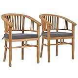 vidaXL 2X Teak Massiv Gartenstuhl mit Kissen Sessel Gartensessel Holzstuhl Essstuhl Gartenmöbel Balkonstuhl Terrassenstuhl Stuhl Stühle