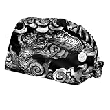 2 Stück Arbeitskappe mit Drachen-Muster mit Knöpfen und Schweißband, verstellbare chirurgische Scheuerhaube, mehrfarbig 09, M/L