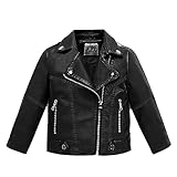 linboo Kinder Jungen Lederjacke Mantel Kragen Motorrad Bikerjacke aus Kunstleder übergangsjacke Frühling Herbst, Schwarz, 128
