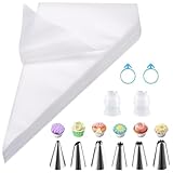 Spritzbeutel Einweg,100 Stück 20 × 30cm + 6 Spritztüllen + 2 Kuchentüllen + 2 Spritzbeutel Oberseiten Gummibänder Perfekt für Kuchen und Kekse
