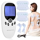 EMS TENS Gerät Schmerztherapie, 2 Kanäle TENS Reizstromgerät mit 8 Stück Elektroden Pads, Muskelstimulator mit 6 Modi und 11 Intensitäten, für Muskelaufbau Schmerzlinderung Muskelumerziehu