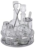 Contacto Menage Set 5-teilig, Alles griffbereit auf dem Tisch, für stilvolles Nachwürzen, Edelstahl hochglänzend, mit Pressglaseinsätzen, für Senf, Essig, Öl, Salz und Pfeffer