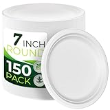 Birchio 125 Stück 100 % kompostierbare Pappteller (17,8 cm), robuste Einwegteller, umweltfreundliche Vorspeiseteller, Dessertteller, biologisch abbaubare Teller aus Zuckerrohrfaser