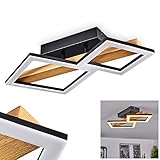 HOFSTEIN LED Deckenleuchte Tavon, moderne Deckenlampe aus Metall/Holz/Kunststoff in Schwarz/Natur/Weiß, Leuchte mit Balken aus Echtholz, 1150 Lumen, 3000 Kelvin, 1 x LED 19 Watt (inkl.)
