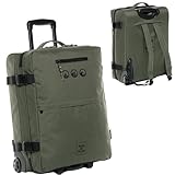 Backpacker Rucksack mit Rollen 3 in 1 - Handgepäck Koffer Kane Hybrid Backpack-Boardgepäck mit Rollen, 55 x 40 x 20 cm - wasserabweisend recyceltes PET, grün-Olive