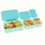 XJIANFU Brotdose Kinder mit Fächern, Auslaufsichere 3 In 1 Bento-Box, Kinder-Lunchbox,Auslaufsicher Fächern,Jausenbox Brotbox für,Mädchen & Jungen,Mikrowelle/spülmaschinenfest (LakeBlue)