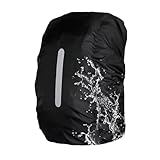 Rucksack Regenschutz,Regenschutz für Rucksäcke,Reflektierende Rucksackschutzhülle,Regenhülle Wasserdichter Rucksacküberzug mit Reflexstreifen,Gummizug,für Wandern,Camping,Radfahren,(Schwarz,40-50L)