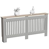 Vida Designs Arlington Heizkörperabdeckung, modern, grau lackiert, MDF-Schrank, Lamellen, Rillen, oberes Regal aus Holz, extra groß
