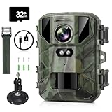 Mini Wildkamera 1080P 24MP Wildtierkamera IR LEDs Wildkamera mit Nachtsicht Bewegungsmelder Nachtsichtkamera 0,2s Schnelle Trigger Wasserdicht Wildtierkamera mit 32G Speicherkarte, für Wildbeobachtung