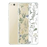 WUACYEAMING Kompatibel mit Huawei P10 lite Hülle, Transparentes Klares Weiches TPU Hülle mit Blume Muster, Sturz - und Kratzfeste Handyhülle case 12