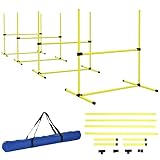 PawHut Agility Set Hunde 4-teiliges Agility-Ausrüstung für Hundetraining Steckhürdenset mit 4 höhenverstellbar Hürden Tragetasche Koordinationstraining Agilityset für Spiele Training