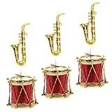 TOPPERFUN 3 Sätze Mini-Saxophon-Foto-Requisite Miniatur-Saxophon Mini-Trommel Mini-musikinstrumente Spielzeuge Mini-Saxophon-Modell Miniatur-Schlagzeug Winzige Trommel Puppenhaus Requisiten