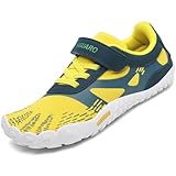 SAGUARO Kinder Barfußschuhe Jungen Atmungsaktiv Traillaufschuhe für Mädchen Sommer Unisex Zehenschuhe Outdoor rutschfest Freizeitschuhe Gelb 33 EU