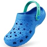 Harvest Land Unisex Kinder Clogs Rutschfeste Gartenschuhe Jungen Mädchen Komfort Pantoletten Sandalen Dinosaurier Blau EU28