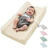 KMSUPERB Wickelauflage 80x40cm – Veganes Leder, Wasserdicht & Abwischbar | Extra Dicke & Rutschfeste Wickelunterlage mit Sicherheitsgurt – Für Wickeltisch, Reise, Babybett (Beige)