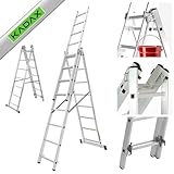 KADAX Multifunktionsleiter, Vielzweckleiter aus Aluminium, Anlegeleiter bis 150kg, Mehrzweckleiter, Kombileiter, Stehleiter mit Haken, Schiebeleitern (7 Stufen)